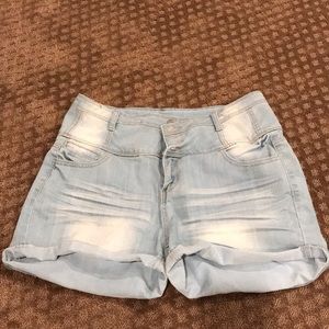 Light wash high waisted Hot Kiss shorts